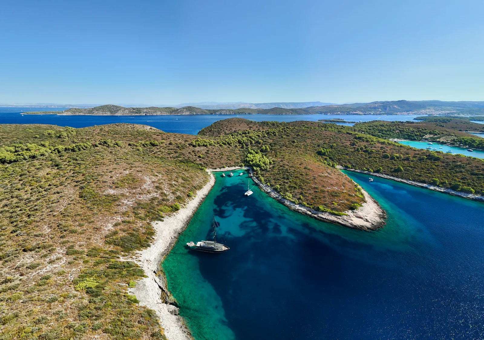Aerial view of a quiet bay in the Pakleni Islands