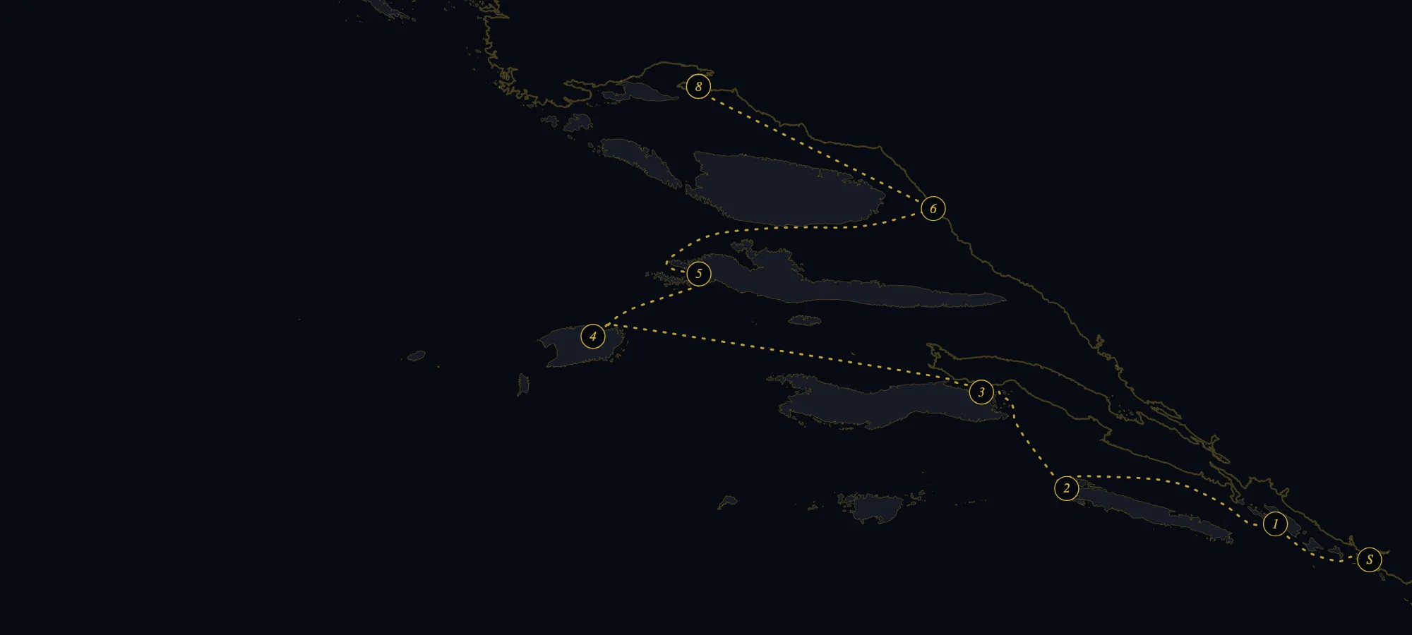 Chart of the Dubrovnik to Split route: Mljet, Korčula, Vis and Hvar