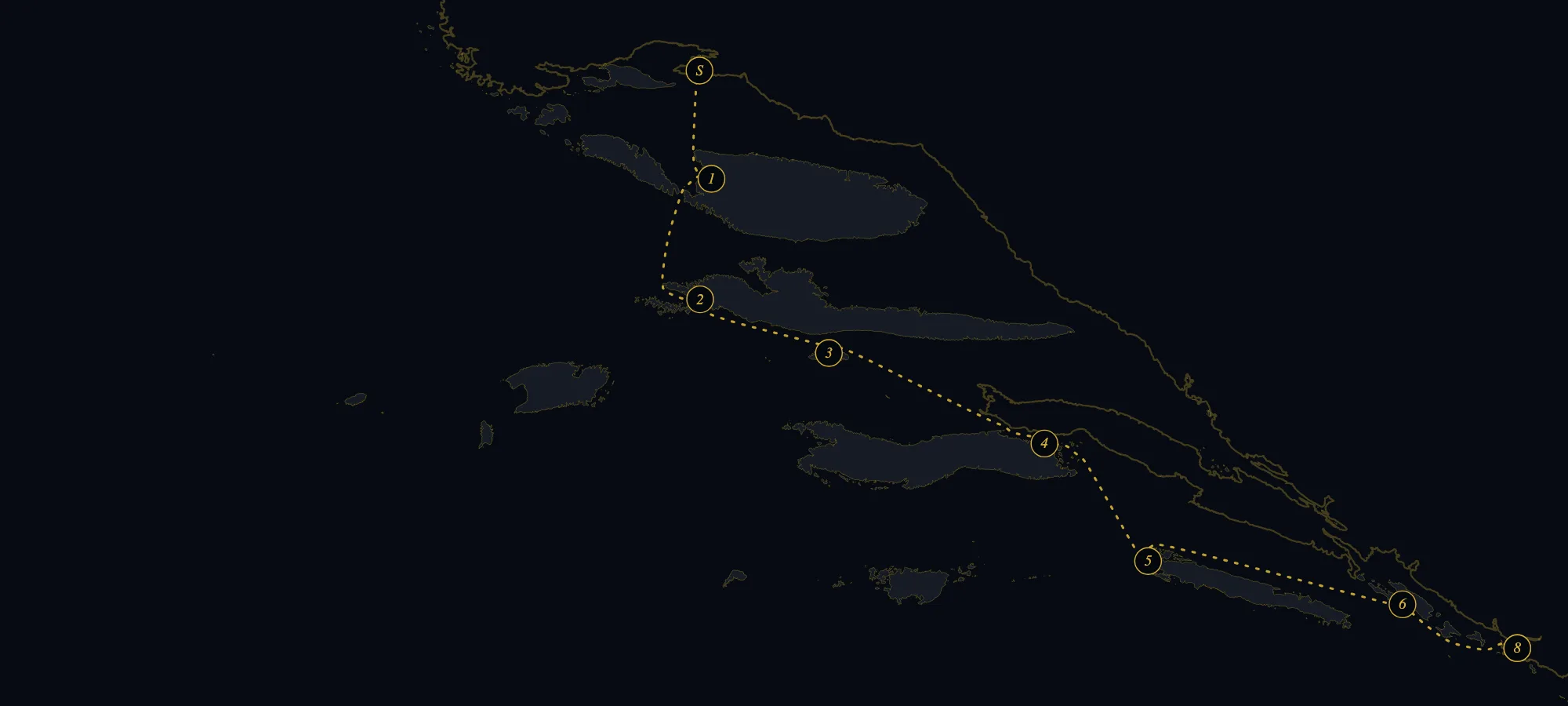 Chart of the Split to Dubrovnik route: Hvar, Korčula, Mljet and the Elaphiti