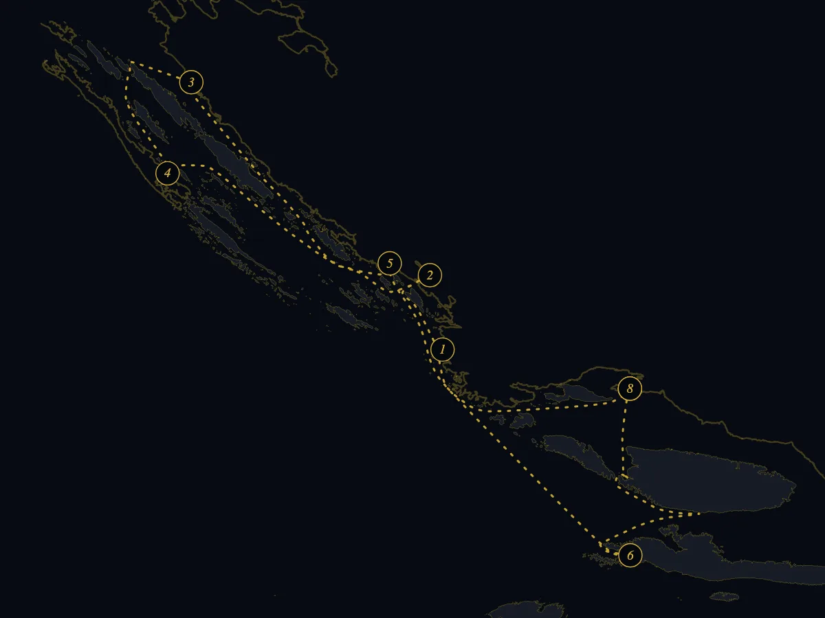 Chart of the Split to Zadar and Back, 7 Nights sailing route