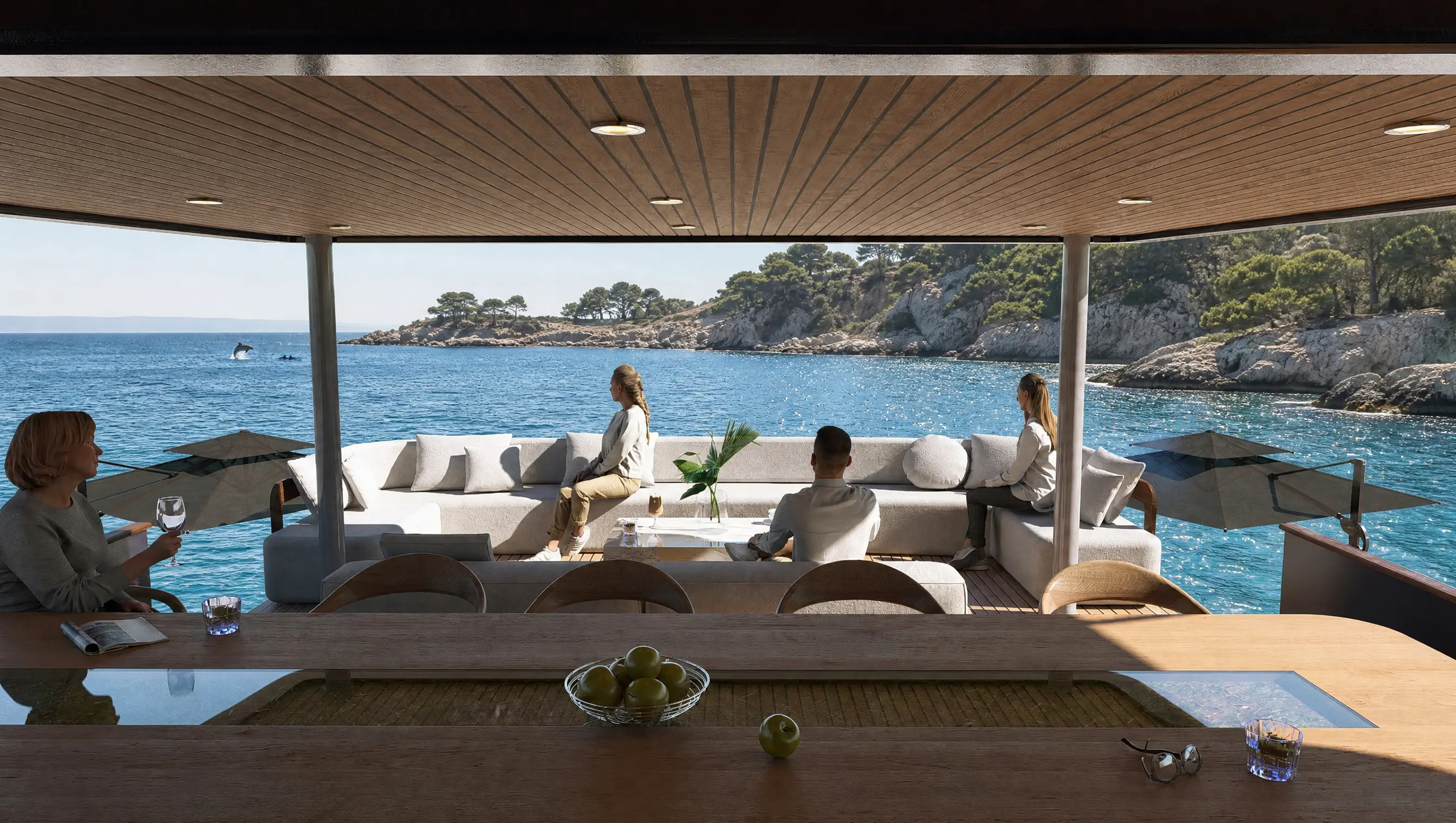 Design render looking aft from the bar across the new lounge to a Dalmatian cove