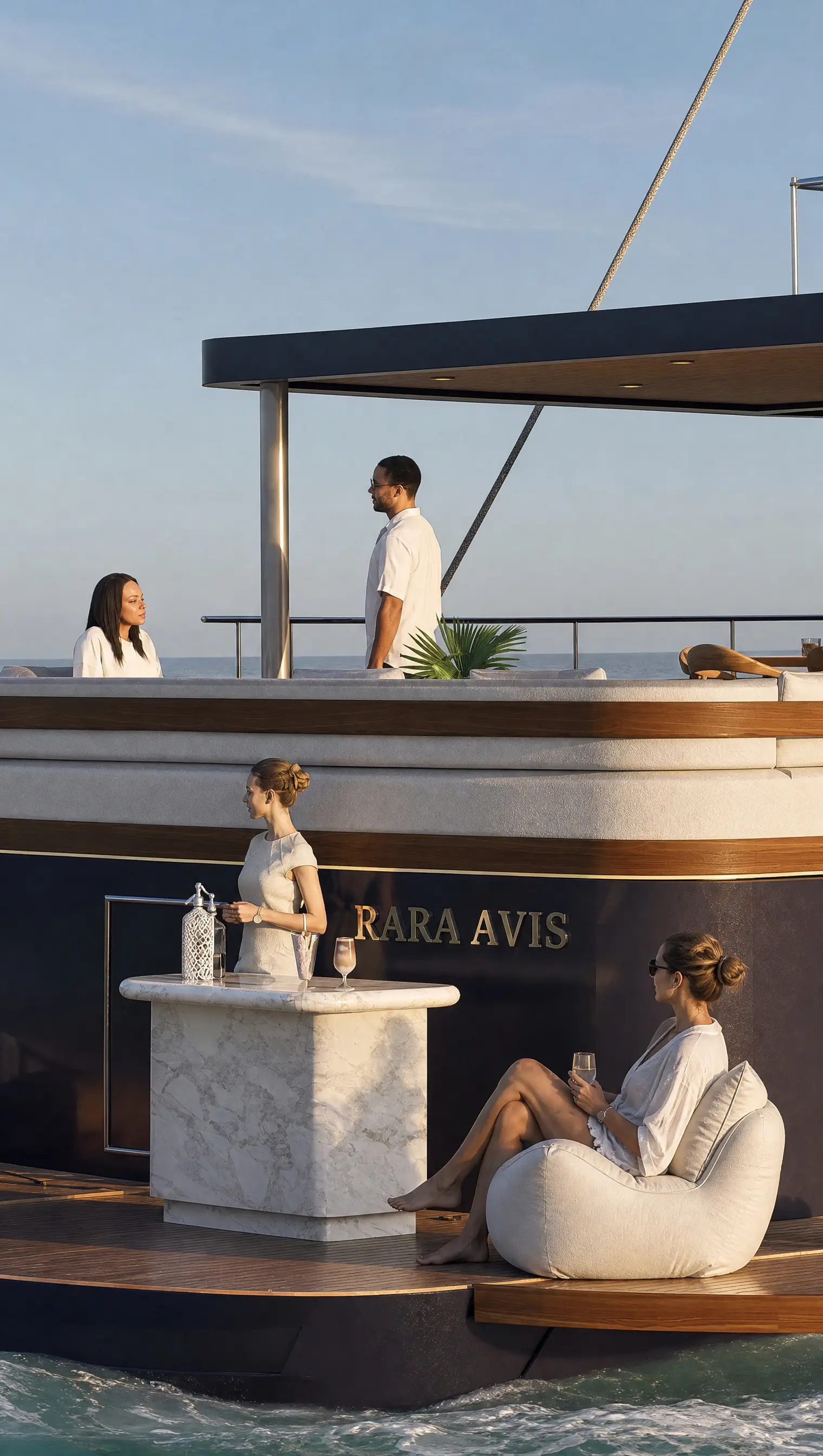 Design render of bar service at sea level on the stern terrace